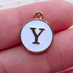 Alphabet Y Charm (1 piece / 13mm x 15mm / Gold & White / 2 Sided) Letter Charm Initial Enamel Charm Personalised Wine Glass Charm CHM2367
