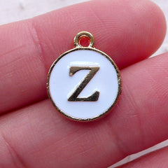 Initial Z Charm (1 piece / 13mm x 15mm / Gold & White / 2 Sided) Letter Charm Alphabet Enamel Charm Personalized Bracelet Making CHM2368