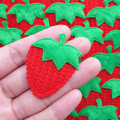 Crochet Strawberry Applique / Fabric Fruit Padded Applique (6pcs / 35mm x 45mm / Red) Sewing Decoration Card Scrapbooking Embellishment B264