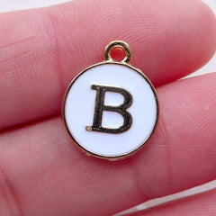 Initial B Charm (1 piece / 13mm x 15mm / Gold & White) Letter Charm Alphabet Enamel Charm Personalised Necklace Bracelet Making CHM2344