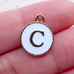 Letter C Charm (1 piece / 13mm x 15mm / Gold & White) Initial Charm Alphabet Enamel Charm Personalised Gift Favor Packaging Supplies CHM2345