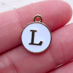 Letter L Charm (1 piece / 13mm x 15mm / Gold & White / 2 Sided) Alphabet Charm Initial Enamel Charm Personalised Elegant Purse Charm CHM2354