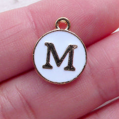 Alphabet M Charm (1 piece / 13mm x 15mm / Gold & White / 2 Sided) Letter Charm Initial Enamel Charm Personalized Wine Glass Charm CHM2355