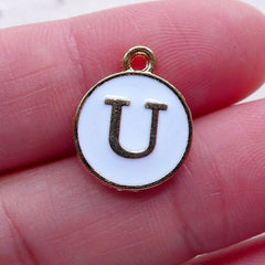 Letter U Charm (1 piece / 13mm x 15mm / Gold & White / 2 Sided) Initial Charm Alphabet Charm Personalised Jewelry Embellishment CHM2363