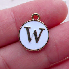Initial W Charm (1 piece / 13mm x 15mm / Gold & White / 2 Sided) Alphabet Charm Letter Enamel Charm Personalized Jewelry Add a Charm CHM2365