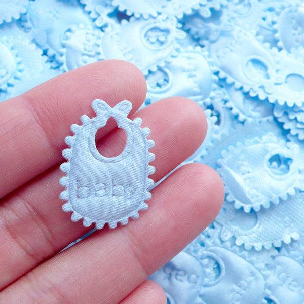 Baby Bib Satin Applique / Fabric Baby Napkin Applique (25pcs / 18mm x 25mm / Blue) Baby Boy Shower Decor Sewing Supply Scrapbooking B275