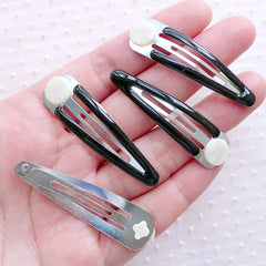 Hair Snap Clip Blank with 9mm Flat Glue On Pad (10pcs / 13mm x 46mm / Black) Barrette Findings Baby Hairclips Hair Accessories Making F323