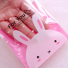 Pink Rabbit Self Adhesive Gift Bags / For You Cello Bags / Kawaii Animal Plastic Bags (10cm x 10cm / 20 pcs) Etsy Products Wrapping GB131