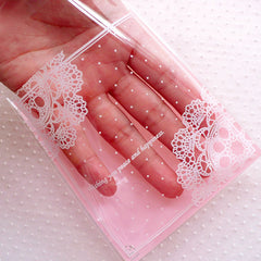 Lace Doilies Self Adhesive Gift Bags / Resealable Cello Bags / Clear Plastic Bags (10cm x 11cm / 20 pcs / Pink) Cute Favor Packaging GB132