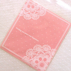 Lace Doilies Self Adhesive Gift Bags / Resealable Cello Bags / Clear Plastic Bags (10cm x 11cm / 20 pcs / Pink) Cute Favor Packaging GB132