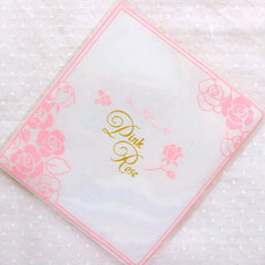 Pink Rose Gift Bags / Floral Plastic Bags / Self Adhesive Flower Cello Bags / Resealable Bags (10cm x 11cm / 20 pcs / Pink & White) GB138