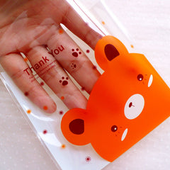 Animal Bear Plastic Bags / Cute Thank You Gift Bags / Self Adhesive Clear Cello Bags (10cm x 10cm / 20pcs / Orange) Etsy Shop Supplies GB142