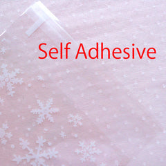 Snowflake Plastic Bags / White Snow Flakes Gift Bags / Self Adhesive Packaging Bags / Clear Christmas Cello Bags (10cm x 10cm / 20pcs) GB143