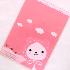Little Red Hat Bear Gift Bags / Kawaii Cello Bags / Clear Plastic Bags / Cute Animal Pattern Treat Bags (14cm x 20cm / 20pcs / Pink) GB136