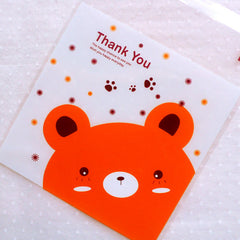 Animal Bear Plastic Bags / Cute Thank You Gift Bags / Self Adhesive Clear Cello Bags (10cm x 10cm / 20pcs / Orange) Etsy Shop Supplies GB142