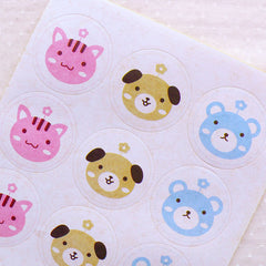 CLEARANCE Animal Stickers / Cat Kitty Sticker / Puppy Dog Sticker / Bear Sticker (12pcs / 35mm) Product Seal Sticker Favor Wrap Gift Packaging S321