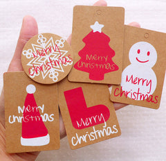 CLEARANCE Kraft Paper Merry Christmas Tags / Rounded Corner Tag (10pcs) Snowflakes Christmas Tree Snowman Hat Sock Product Tag Packaging Supplies S329