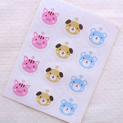 CLEARANCE Animal Stickers / Cat Kitty Sticker / Puppy Dog Sticker / Bear Sticker (12pcs / 35mm) Product Seal Sticker Favor Wrap Gift Packaging S321