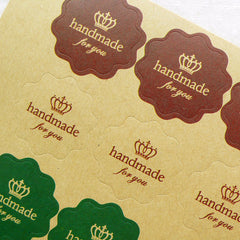 Handmade For You Kraft Paper Stickers with Crown / Scalloped Seal Stickers (24pcs) Etsy Handmade Jewellery Product Packaging Supplies S323