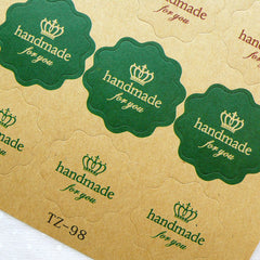 Handmade For You Kraft Paper Stickers with Crown / Scalloped Seal Stickers (24pcs) Etsy Handmade Jewellery Product Packaging Supplies S323