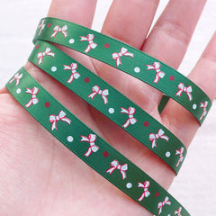 Christmas Decorative Ribbon / Green Satin Ribbon (10mm x 2 Meters) Holiday Gift Packaging Xmas Favor Wrapping Party Supplies Bow Making A056
