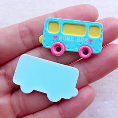 CLEARANCE Kawaii Bus Resin Cabochons in Pastel Color (2pcs / 33mm x 19mm / Flat Back) Cute Scrapbooking Embellishment Baby Shower Decoration CAB527