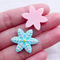 CLEARANCE Christmas Snowflake Cabochons in Pastel Color (2pcs / 22mm / Blue & Pink / Flatback) Kawaii Decoden Party Decoration Table Scatter CAB528