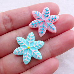 CLEARANCE Christmas Snowflake Cabochons in Pastel Color (2pcs / 22mm / Blue & Pink / Flatback) Kawaii Decoden Party Decoration Table Scatter CAB528