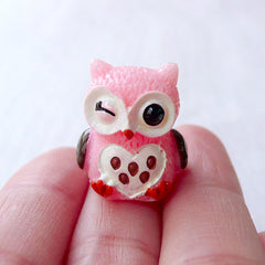 Owl Beads (4pcs) (9mm x 14mm / Antique Gold / 2 Sided) Animal Beads Me, MiniatureSweet, Kawaii Resin Crafts, Decoden Cabochons Supplies