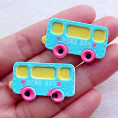 CLEARANCE Kawaii Bus Resin Cabochons in Pastel Color (2pcs / 33mm x 19mm / Flat Back) Cute Scrapbooking Embellishment Baby Shower Decoration CAB527