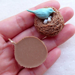Bird Nest Resin Cabochons (2pcs / 26mm x 36mm / Pink & Blue / Flatback) Animal Scrapbook Lovely Embellishment Brooch Jewellery Making CAB530
