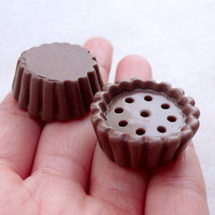 Big Cupcake Bottom Cabochons (2pcs / 28mm x 12mm / Chocolate Brown / 3D) Miniature Sweets Dollhouse Bakery Whimsical Phone Case Deco FCAB430