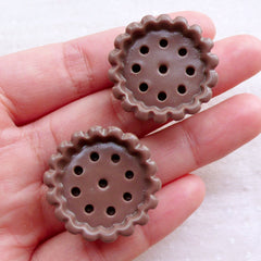 Big Cupcake Bottom Cabochons (2pcs / 28mm x 12mm / Chocolate Brown / 3D) Miniature Sweets Dollhouse Bakery Whimsical Phone Case Deco FCAB430