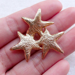 Triple Star Metal Cabochon w/ Bling Bling Rhinestones (1 piece / 35mm x 37mm / Gold) Brooch Hair Clip Making Decoden Phone Case CAB540