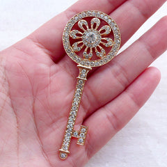 CLEARANCE Bling Bling Key Cabochon w/ Clear Rhinestones (1 piece / 28mm x 72mm / Gold) Luxury Decoden Phone Decoration Princess Jewelry Making CAB547