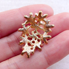 Flower Cluster Enamel Cabochon w/ Clear Rhinestones (1 piece / 20mm x 27mm / Gold & Black) Floral Embellishment Cell Phone Decoden CAB548