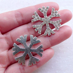 CLEARANCE Bling Bling Snowflakes Metal Cabochon w/ Clear Rhinestones / Christmas Snow Flakes (2pcs / 28mm / Silver / Flatback) Hair Bow Center CAB554