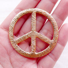 Peace Sign Metal Cabochon w/ Clear Rhinestones (1 piece / 46mm / Gold) Bling Bling Decoden Peace Symbol Hippie Hippy Jewellery CAB542