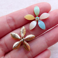 Colorful Flower Metal Cabochon with Gems (2pcs / 22mm / Flat Back) Hair Bow Centers Flower Decoden Wedding Jewellery Table Scatter CAB551