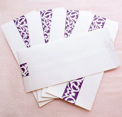 Policy Envelopes with Scroll Pattern / Long Open End Envelope / Bag Envelopes (5pcs / 11cm x 22cm / 4.33" x 8.66" / White & Purple) S354