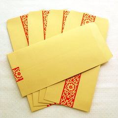 Kraft Envelopes with Scroll Pattern / Long Policy Envelope (5pcs / 11cm x 22cm / 4.33" x 8.66" / Brown & Red) Open End Bag Envelope S353