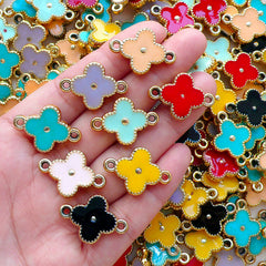 Quatrefoil Clover Enamel Acrylic Charm Connectors (3pcs by RANDOM / 17mm x 24mm / Colorful Mix / 2 Sided) DIY Light Weight Jewelry CHM2375