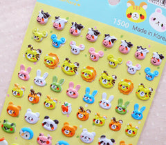 Animal Puffy Deco Stickers (1 Sheet) Cow Mouse Lion Tiger Rabbit Bear Panda Frog Penguin Chicken Pig Cat Sheep Monkey Koala Elephant S361