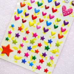 CLEARANCE Cupcake Heart Star Puffy Sticker (1 Sheet) Kawaii Deco Sticker Card Making Wedding Embellishment Valentines Day Gift Packaging Supplies S367