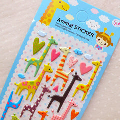 Puffy Giraffe Stickers / Colorful Animal Stickers (1 Sheet) Cute Deco Sticker Kawaii Card Making Embellishment Diary Journal Supplies S369