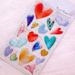 Heart PVC Stickers in Watercolor Style / 3D Clear Seal Stickers (1 Sheet) Wedding Party Decoration Valentines Day Product Packaging S371