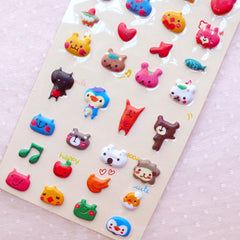 CLEARANCE Puffy Animal Stickers / My Little Friends Embossed Deco Stickers / Kawaii Zoo Sticker (1 Sheet) Sheep Penguin Frog Cat Bear Rabbit S374