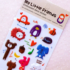 Cute Puffy Stickers / My Little Friends Embossed Deco Stickers (1 Sheet) Kawaii Embellishment Scrapbooking Journal Planner Decoration S375