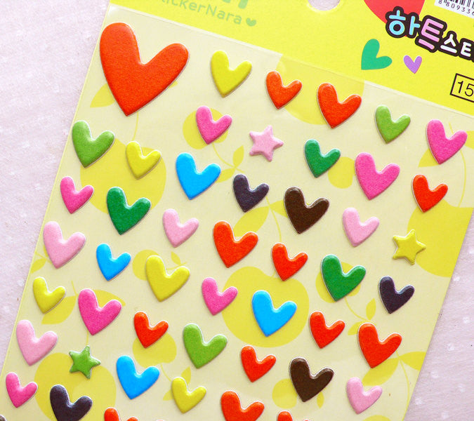 Puffy Heart Stickers / Star Stickers (1 Sheet) Journal Deco Sticker Ca, MiniatureSweet, Kawaii Resin Crafts, Decoden Cabochons Supplies