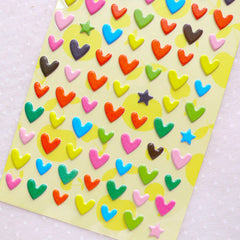 Puffy Heart Stickers / Star Stickers (1 Sheet) Journal Deco Sticker Card Making Scrapbooking Wedding Party Valentines Day Decoration S362